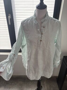Cynthia Rowley Light Mint Linen Button-Front Casual Shirt